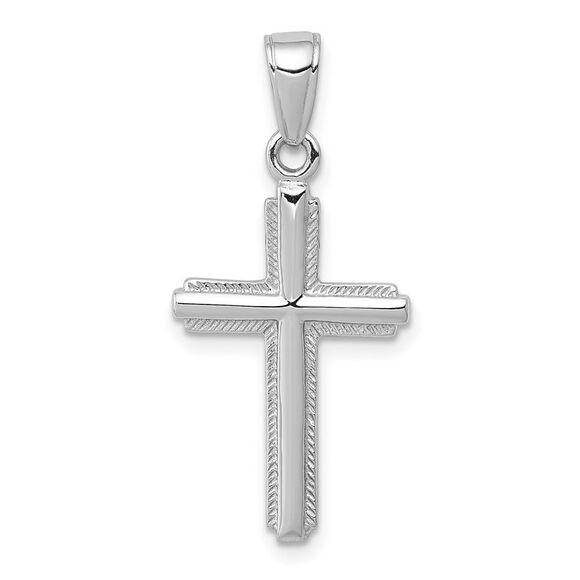 14k White Gold Polished Cross With Striped Border Pendant,All Products : American Fashion Style Bags On Sale